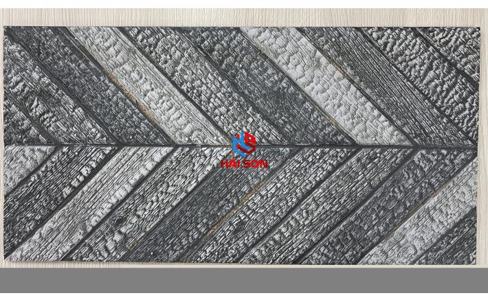 NK3810GS _Gạch Đá Trang Trí Ốp Tường Đá Than Cháy Xương Cá Đen 300×600