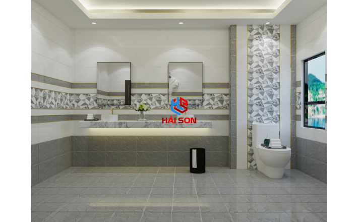 NK4299_300×600 Gạch Bộ Ốp Tường Phối Cảnh Đa Giác Xám