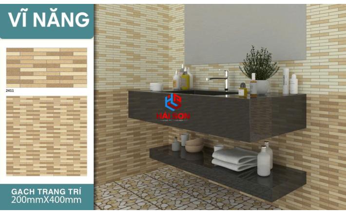 VN2411_Gạch Trang Trí Men Sugar - Khuôn Nổi 20*40cm Màu Vàng Đất